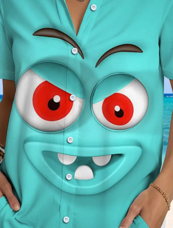 Women's Shirt Long Sleeve Button Down Blouse Graphic 3D Vintage Tropical Daily Short Sleeve Shirt Collar Regular Tops Daily Yellow Blue Purple Summer Spring