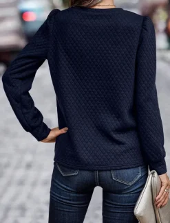 Women's Shirt Texture Sweatshirt Waffle Sweatshirt Solid Color Business Modern Long Sleeve Crew Neck Regular Tops Work Black Navy Blue Brown Beige Fall Winter