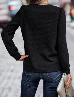 Women's Shirt Texture Sweatshirt Waffle Sweatshirt Solid Color Business Modern Long Sleeve Crew Neck Regular Tops Work Black Navy Blue Brown Beige Fall Winter
