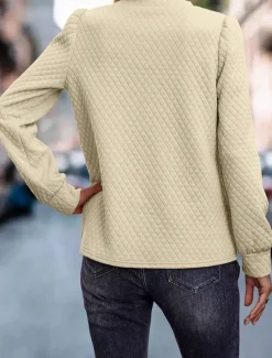 Women's Shirt Texture Sweatshirt Waffle Sweatshirt Solid Color Business Modern Long Sleeve Crew Neck Regular Tops Work Black Navy Blue Brown Beige Fall Winter