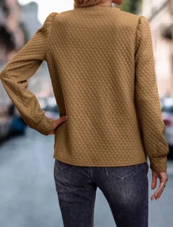 Women's Shirt Texture Sweatshirt Waffle Sweatshirt Solid Color Business Modern Long Sleeve Crew Neck Regular Tops Work Black Navy Blue Brown Beige Fall Winter