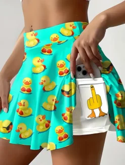 Women's Short Skirt culottes Mini Skirt Hawaiian Beach Wear Casual Summer Mini Mid Waist Skirts Graphic Animal Pleated Stretchy Vacation Fitness Green Summer Polyester