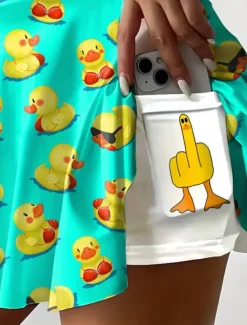 Women's Short Skirt culottes Mini Skirt Hawaiian Beach Wear Casual Summer Mini Mid Waist Skirts Graphic Animal Pleated Stretchy Vacation Fitness Green Summer Polyester