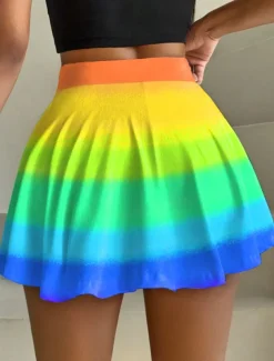 Women's Short Skirt culottes Fashion Casual Mini High Waist Skirts Graphic Gradient Micro-elastic Daily White Blue Rainbow Rose Red Summer Knit Polyester