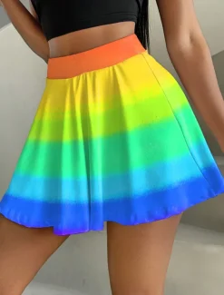 Women's Short Skirt culottes Fashion Casual Mini High Waist Skirts Graphic Gradient Micro-elastic Daily White Blue Rainbow Rose Red Summer Knit Polyester