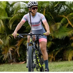 Women's Short Sleeve Cycling Jersey with Shorts Triathlon Tri Suit Summer Spandex Polyester Green White Black Patchwork Funny Bike Clothing Suit Breathable Quick Dry Back Pocket Sweat wicking Sports