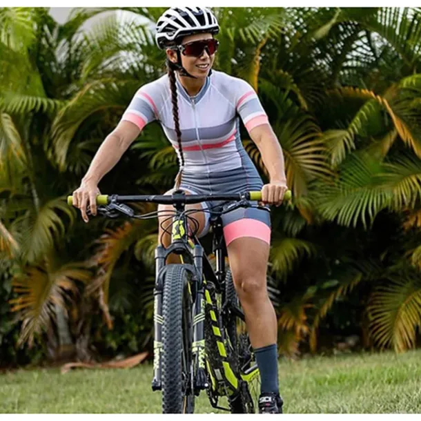 Women's Short Sleeve Cycling Jersey with Shorts Triathlon Tri Suit Summer Spandex Polyester Green White Black Patchwork Funny Bike Clothing Suit Breathable Quick Dry Back Pocket Sweat wicking Sports