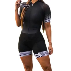 Women's Short Sleeve Cycling Jersey with Shorts Triathlon Tri Suit Summer Spandex Polyester Green White Black Patchwork Funny Bike Clothing Suit Breathable Quick Dry Back Pocket Sweat wicking Sports