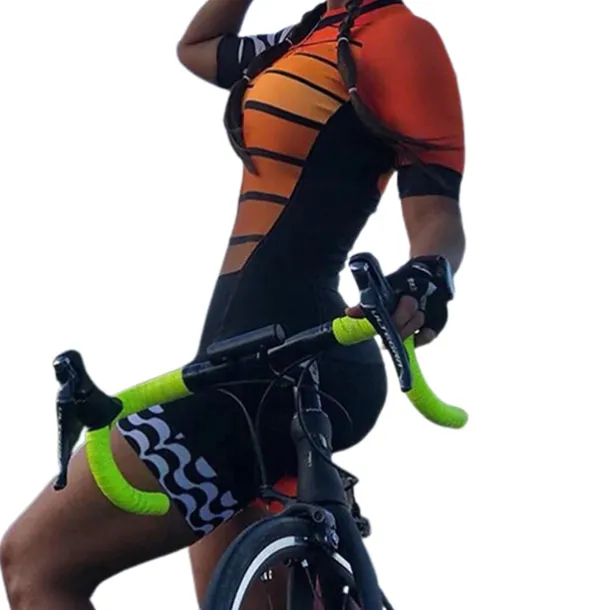 Women's Short Sleeve Cycling Jersey with Shorts Triathlon Tri Suit Summer Spandex Polyester Green White Black Patchwork Funny Bike Clothing Suit Breathable Quick Dry Back Pocket Sweat wicking Sports