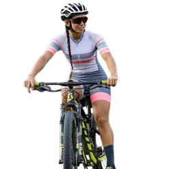 Women's Short Sleeve Cycling Jersey with Shorts Triathlon Tri Suit Summer Spandex Polyester Green White Black Patchwork Funny Bike Clothing Suit Breathable Quick Dry Back Pocket Sweat wicking Sports