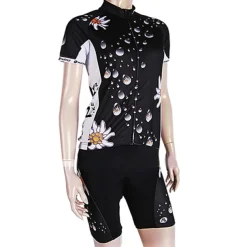 Women's Short Sleeve Cycling Jersey with Shorts Summer Nylon Elastane Polyester White Black Floral Botanical Funny Bike Shorts Jersey Padded Shorts / Chamois Waterproof 3D Pad Breathable Ultraviolet