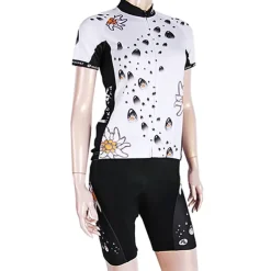 Women's Short Sleeve Cycling Jersey with Shorts Summer Nylon Elastane Polyester White Black Floral Botanical Funny Bike Shorts Jersey Padded Shorts / Chamois Waterproof 3D Pad Breathable Ultraviolet
