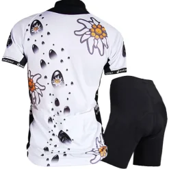 Women's Short Sleeve Cycling Jersey with Shorts Summer Nylon Elastane Polyester White Black Floral Botanical Funny Bike Shorts Jersey Padded Shorts / Chamois Waterproof 3D Pad Breathable Ultraviolet