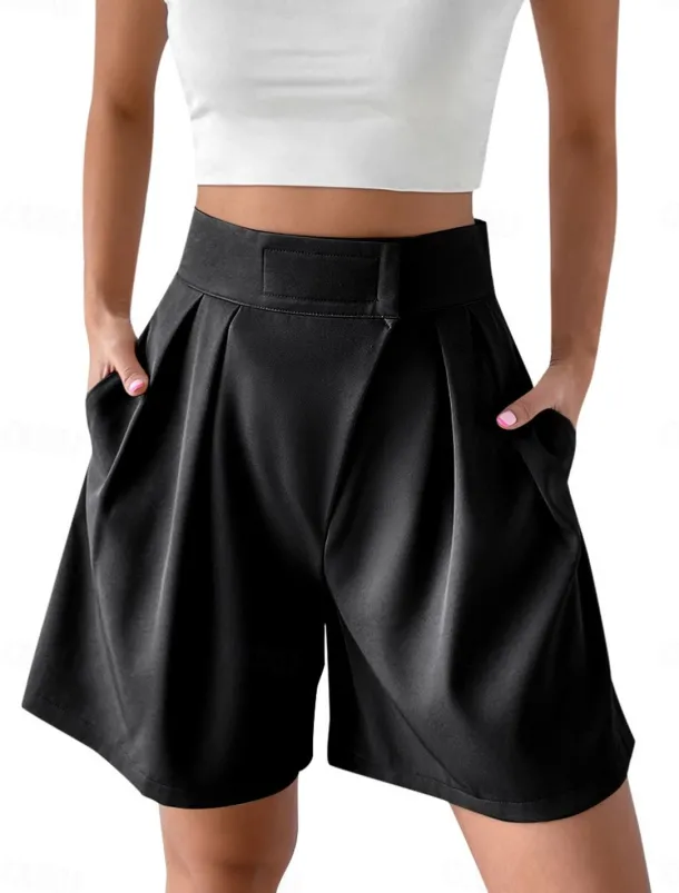 Women's Shorts Baggy Pants Chinos Shorts Fashion Streetwear Basic Knee Length High Waist Plain Pocket Elastic Waistband Comfy Soft Comfortable Micro-elastic Outdoor Street Black White Red Brown