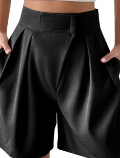 Women's Shorts Baggy Pants Chinos Shorts Fashion Streetwear Basic Knee Length High Waist Plain Pocket Elastic Waistband Comfy Soft Comfortable Micro-elastic Outdoor Street Black White Red Brown