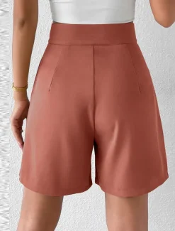 Women's Shorts Baggy Pants Chinos Shorts Fashion Streetwear Basic Knee Length High Waist Plain Pocket Elastic Waistband Comfy Soft Comfortable Micro-elastic Outdoor Street Black White Red Brown