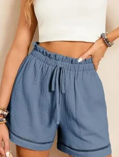 Women's Shorts Baggy Pants ChinosFashion Streetwear Short High Waist Plain Pocket Elastic Waistband Comfy Soft Comfortable Micro-elastic Outdoor Street Navy-blue Pinkish Gray Wine Green Summer Spring
