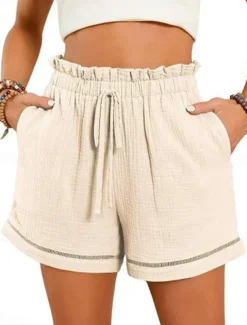 Women's Shorts Baggy Pants ChinosFashion Streetwear Short High Waist Plain Pocket Elastic Waistband Comfy Soft Comfortable Micro-elastic Outdoor Street Navy-blue Pinkish Gray Wine Green Summer Spring