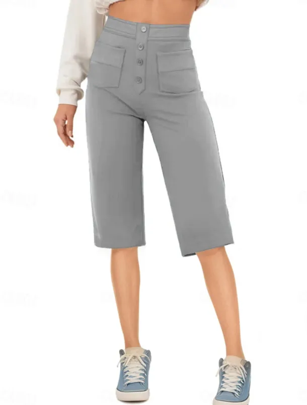 Women's Shorts Capri shorts Streetwear Casual Knee Length High Waist Plain Pocket Elastic Drawstring Design High Cut Breathability Soft Micro-elastic Vacation Street Daily Wear White Royal Blue