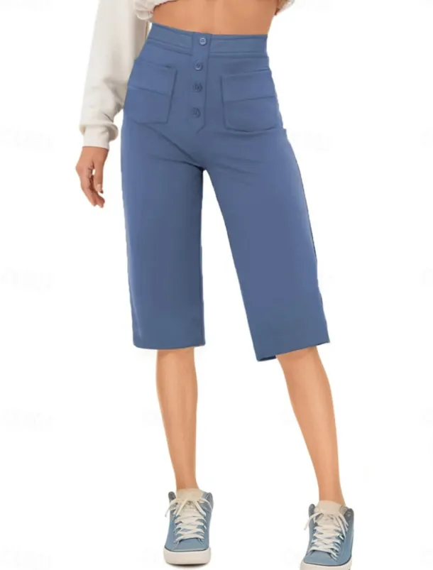 Women's Shorts Capri shorts Streetwear Casual Knee Length High Waist Plain Pocket Elastic Drawstring Design High Cut Breathability Soft Micro-elastic Vacation Street Daily Wear White Royal Blue