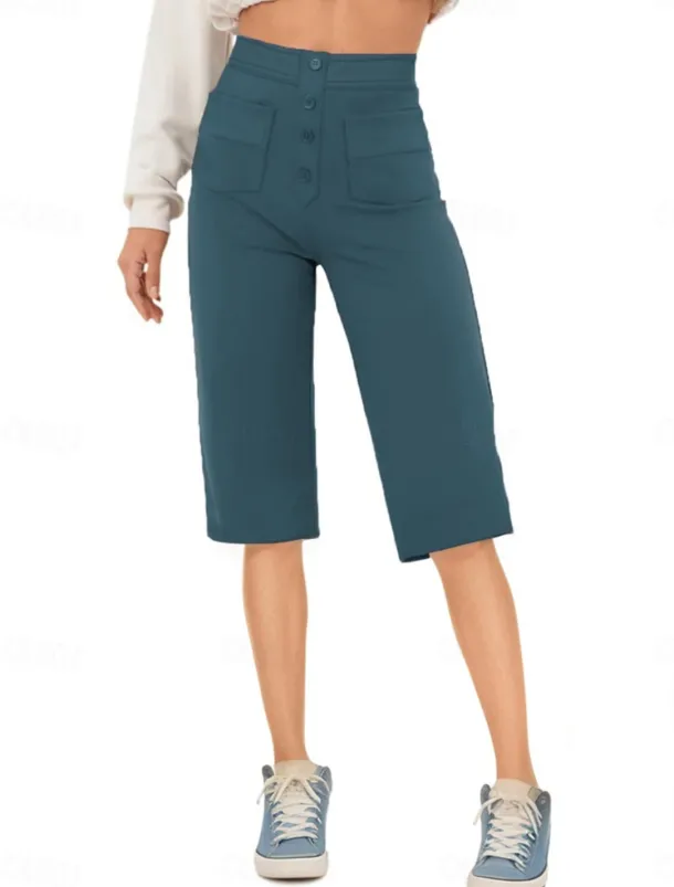 Women's Shorts Capri shorts Streetwear Casual Knee Length High Waist Plain Pocket Elastic Drawstring Design High Cut Breathability Soft Micro-elastic Vacation Street Daily Wear White Royal Blue