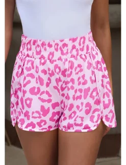Women's Shorts Casual Daily Short Leopard Geometric Plaid Split Printing Breathability Comfortable Micro-elastic Going out Weekend Light Pink Pink Purple Green Summer Regular Fit