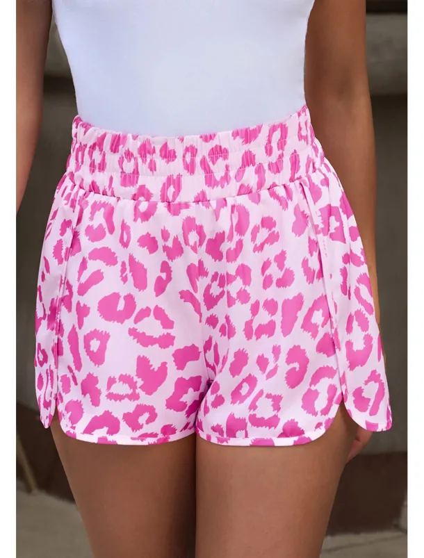 Women's Shorts Casual Daily Short Leopard Geometric Plaid Split Printing Breathability Comfortable Micro-elastic Going out Weekend Light Pink Pink Purple Green Summer Regular Fit