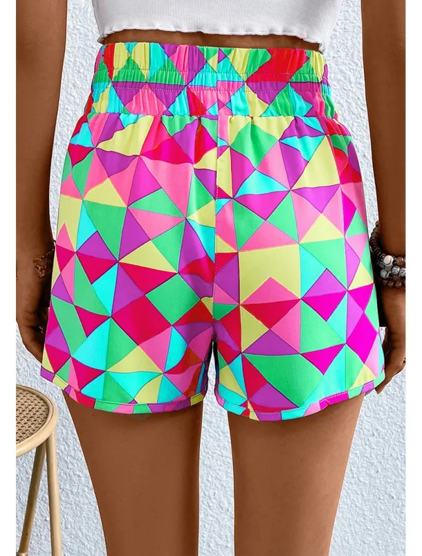 Women's Shorts Casual Daily Short Leopard Geometric Plaid Split Printing Breathability Comfortable Micro-elastic Going out Weekend Light Pink Pink Purple Green Summer Regular Fit