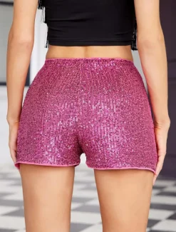 Women's Shorts Casual Daily Short Plain Sequins Breathability Comfortable Micro-elastic Club Weekend Black White Gold Rose Red Summer Regular Fit