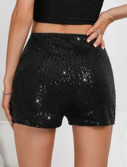Women's Shorts Casual Daily Short Plain Sequins Breathability Comfortable Micro-elastic Club Weekend Black White Gold Rose Red Summer Regular Fit