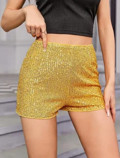 Women's Shorts Casual Daily Short Plain Sequins Breathability Comfortable Micro-elastic Club Weekend Black White Gold Rose Red Summer Regular Fit