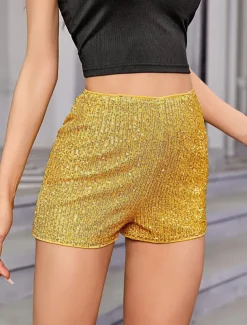 Women's Shorts Casual Daily Short Plain Sequins Breathability Comfortable Micro-elastic Club Weekend Black White Gold Rose Red Summer Regular Fit