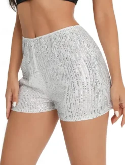 Women's Shorts Casual Daily Short Plain Sequins Breathability Comfortable Micro-elastic Club Weekend Black White Gold Rose Red Summer Regular Fit