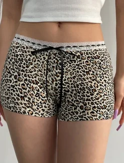 Women's Shorts Chinos Vacation Vintage Streetwear Short High Waist Leopard Lace Printing Comfy Soft Comfortable Micro-elastic Outdoor Street Brown Summer Regular Fit