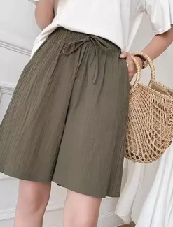 Women's Shorts Cotton And Linen Side Pockets Plain Short White Summer