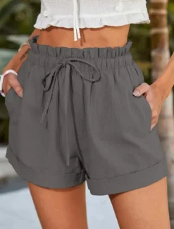 Women's Shorts Fashion Short Plain Drawstring Side Pockets Comfort Inelastic Casual Daily Black Blue Brown Green Regular Fit