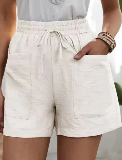 Women's Shorts Slacks Active Simple Casual Short High Waist Plain Pocket Drawstring Elastic Waist Breathability Soft Comfortable Micro-elastic Vacation Casual Daily Weekend Black White Yellow Pink