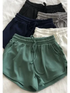Women's Shorts Slacks Casual Short Natural Plain Pocket Elastic Drawstring Design Breathability Soft Micro-elastic Street Casual Grey Black White Dark Navy Summer Regular Fit