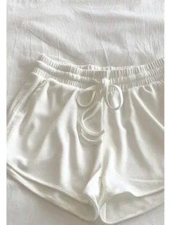 Women's Shorts Slacks Casual Short Natural Plain Pocket Elastic Drawstring Design Breathability Soft Micro-elastic Street Casual Grey Black White Dark Navy Summer Regular Fit