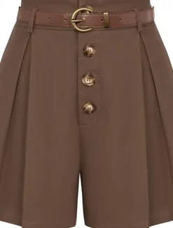 Women's Shorts Slacks Fashion Short Natural Plain Pocket Buckle Outdoor Comfortable Holiday Going out Apricot Black White Ginger Summer Regular Fit