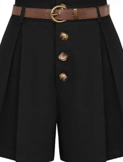 Women's Shorts Slacks Fashion Short Natural Plain Pocket Buckle Outdoor Comfortable Holiday Going out Apricot Black White Ginger Summer Regular Fit