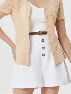 Women's Shorts Slacks Fashion Short Natural Plain Pocket Buckle Outdoor Comfortable Holiday Going out Apricot Black White Ginger Summer Regular Fit