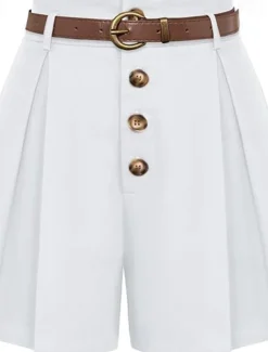 Women's Shorts Slacks Fashion Short Natural Plain Pocket Buckle Outdoor Comfortable Holiday Going out Apricot Black White Ginger Summer Regular Fit