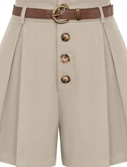 Women's Shorts Slacks Fashion Short Natural Plain Pocket Buckle Outdoor Comfortable Holiday Going out Apricot Black White Ginger Summer Regular Fit