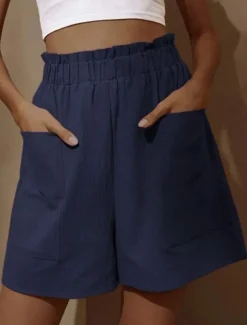 Women's Shorts Streetwear Simple Casual Short High Waist Plain Pocket Elastic Waist Breathable Soft Outdoor Micro-elastic Outdoor Vacation Casual Daily Black White Red Blue Summer Spring Regular Fit