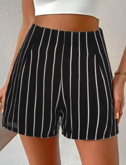 Women's Shorts Streetwear Casual Comfort Short High Waist Stripe Pocket Elastic Waist Print Comfort Breathability Soft Micro-elastic Vacation Casual Daily Weekend Black White Summer Spring
