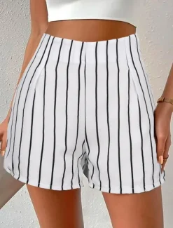 Women's Shorts Streetwear Casual Comfort Short High Waist Stripe Pocket Elastic Waist Print Comfort Breathability Soft Micro-elastic Vacation Casual Daily Weekend Black White Summer Spring