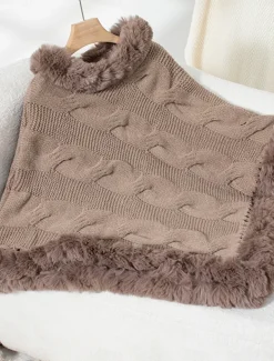 Women's Shrug Casual Soft Pure Color Ribbed Turtleneck Knitted Long Sleeve Regular Tops Knit Outdoor Daily Weekend Fuchsia Apricot Fall Winter