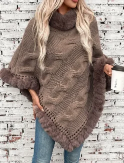 Women's Shrug Casual Soft Pure Color Ribbed Turtleneck Knitted Long Sleeve Regular Tops Knit Outdoor Daily Weekend Fuchsia Apricot Fall Winter