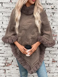 Women's Shrug Casual Soft Pure Color Ribbed Turtleneck Knitted Long Sleeve Regular Tops Knit Outdoor Daily Weekend Fuchsia Apricot Fall Winter